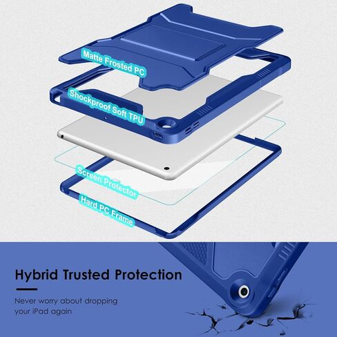 VIKESI for iPad 9th/8th/7th Generation Case 2021/2020/2019, iPad 10.2 Inch Rugged Durable Kickstand Protective Cover Built-in Screen Protector-Midnight Black in Kuwait