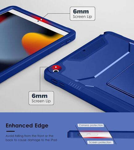 VIKESI for iPad 9th/8th/7th Generation Case 2021/2020/2019, iPad 10.2 Inch Rugged Durable Kickstand Protective Cover Built-in Screen Protector-Midnight Black in Kuwait