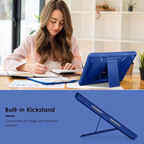 VIKESI for iPad 9th/8th/7th Generation Case 2021/2020/2019, iPad 10.2 Inch Rugged Durable Kickstand Protective Cover Built-in Screen Protector-Midnight Black in Kuwait