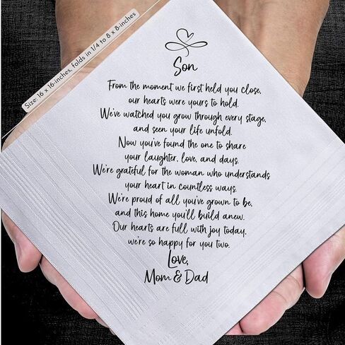 Groom Handkerchief From Mom Dad Son on Your Wedding Day Love Parents | Mens White Cotton Hankie Set, Tree of Life Keychain in Kuwait