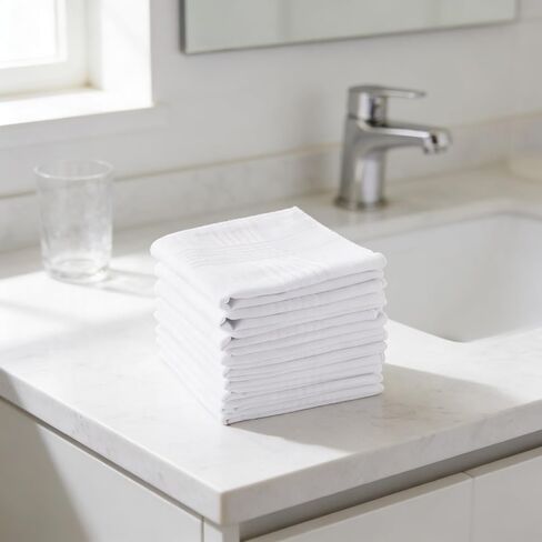 12 Pack Men's Handkerchiefs, 100% Cotton Soft Pocket Hankies, 16x16 Inch Classic White Cloth Squares in Saudi Arabia