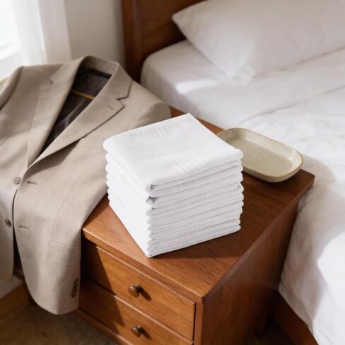 12 Pack Men's Handkerchiefs, 100% Cotton Soft Pocket Hankies, 16x16 Inch Classic White Cloth Squares in Saudi Arabia
