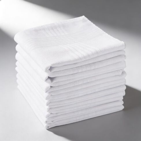 12 Pack Men's Handkerchiefs, 100% Cotton Soft Pocket Hankies, 16x16 Inch Classic White Cloth Squares in Saudi Arabia