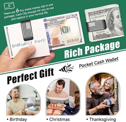 Philbinden 6Pack Stainless Steel Money Clip Black Slim Cash Clip for Men, Credit Card Holder Metal Money Clips Minimalist Pocket Cash Wallet in Kuwait