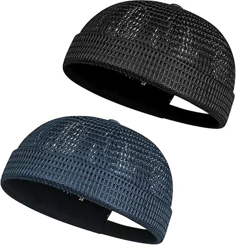 2 Pack Men's Breathable Brimless Hat, Summer Style Mesh Tang Ultra Cooling Skull Adjustable Hip-Hop Cap Docker Beanie, Adjustable, Lightweight Black and Blue in Kuwait