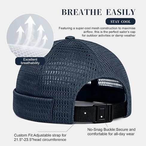 2 Pack Men's Breathable Brimless Hat, Summer Style Mesh Tang Ultra Cooling Skull Adjustable Hip-Hop Cap Docker Beanie, Adjustable, Lightweight Black and Blue in Kuwait