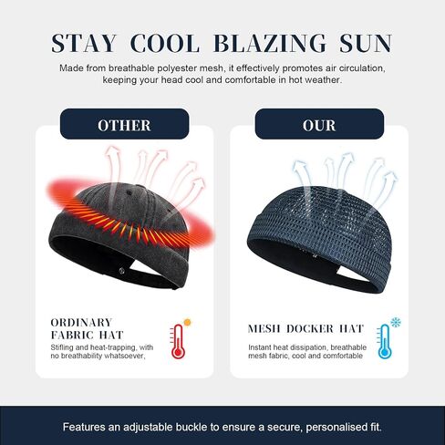 2 Pack Men's Breathable Brimless Hat, Summer Style Mesh Tang Ultra Cooling Skull Adjustable Hip-Hop Cap Docker Beanie, Adjustable, Lightweight Black and Blue in Kuwait