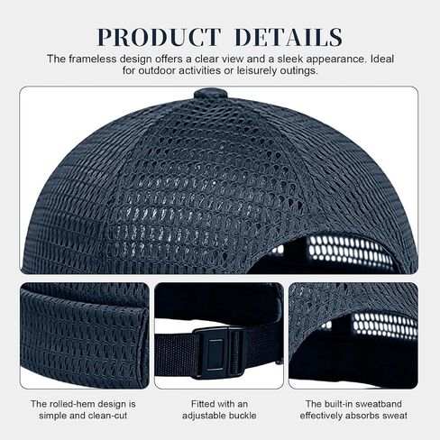 2 Pack Men's Breathable Brimless Hat, Summer Style Mesh Tang Ultra Cooling Skull Adjustable Hip-Hop Cap Docker Beanie, Adjustable, Lightweight Black and Blue in Kuwait
