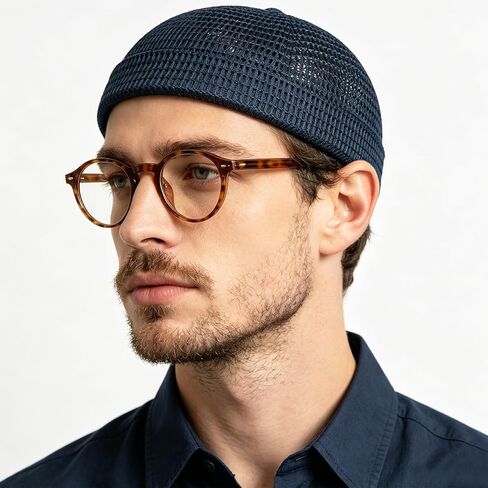 2 Pack Men's Breathable Brimless Hat, Summer Style Mesh Tang Ultra Cooling Skull Adjustable Hip-Hop Cap Docker Beanie, Adjustable, Lightweight Black and Blue in Kuwait