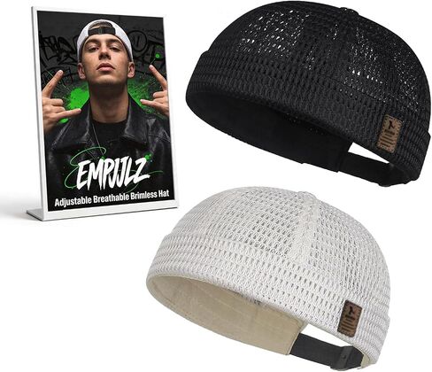 2 Pack Brimless Hats for Men Women Adjustable Breathable Summer Caps Cooling Beanie Lightweight Mesh Hip-Hop in Kuwait