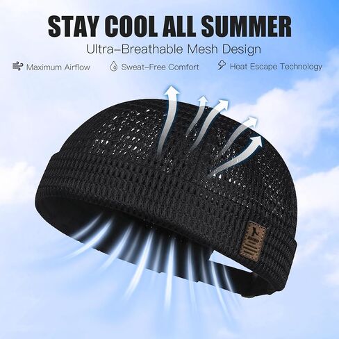 2 Pack Brimless Hats for Men Women Adjustable Breathable Summer Caps Cooling Beanie Lightweight Mesh Hip-Hop in Kuwait