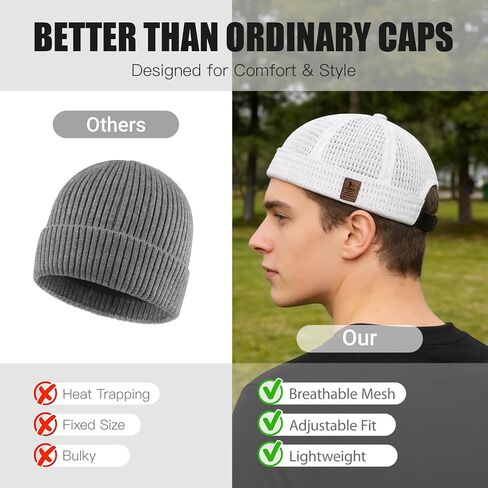 2 Pack Brimless Hats for Men Women Adjustable Breathable Summer Caps Cooling Beanie Lightweight Mesh Hip-Hop in Kuwait