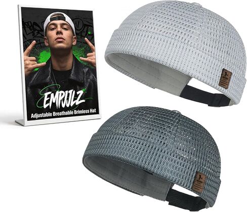 2 Pack Brimless Hats for Men Women Adjustable Breathable Summer Caps Cooling Beanie Lightweight Mesh Hip-Hop in Kuwait