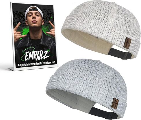 2 Pack Brimless Hats for Men Women Adjustable Breathable Summer Caps Cooling Beanie Lightweight Mesh Hip-Hop in Kuwait