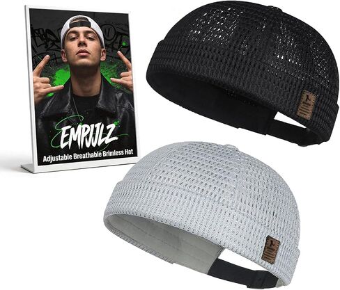 2 Pack Brimless Hats for Men Women Adjustable Breathable Summer Caps Cooling Beanie Lightweight Mesh Hip-Hop in Kuwait