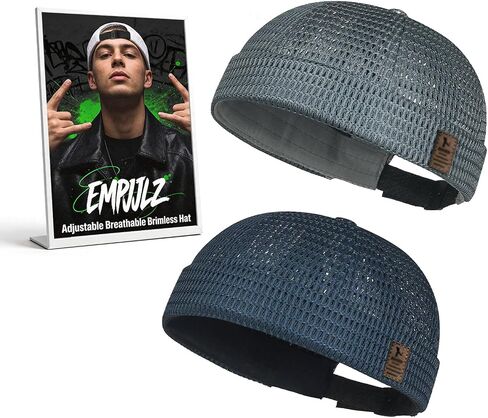 2 Pack Brimless Hats for Men Women Adjustable Breathable Summer Caps Cooling Beanie Lightweight Mesh Hip-Hop in Kuwait