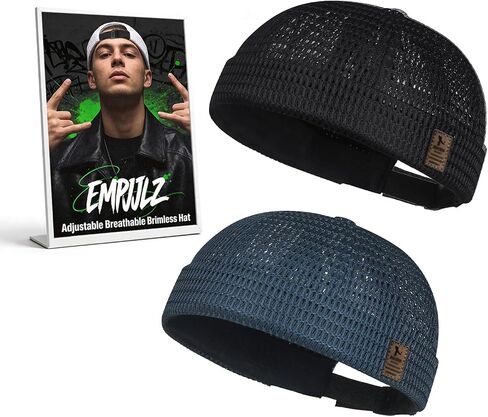 2 Pack Brimless Hats for Men Women Adjustable Breathable Summer Caps Cooling Beanie Lightweight Mesh Hip-Hop in Kuwait