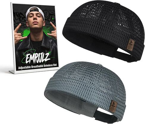 2 Pack Brimless Hats for Men Women Adjustable Breathable Summer Caps Cooling Beanie Lightweight Mesh Hip-Hop in Kuwait