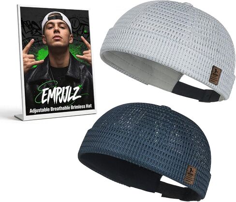 2 Pack Brimless Hats for Men Women Adjustable Breathable Summer Caps Cooling Beanie Lightweight Mesh Hip-Hop in Kuwait