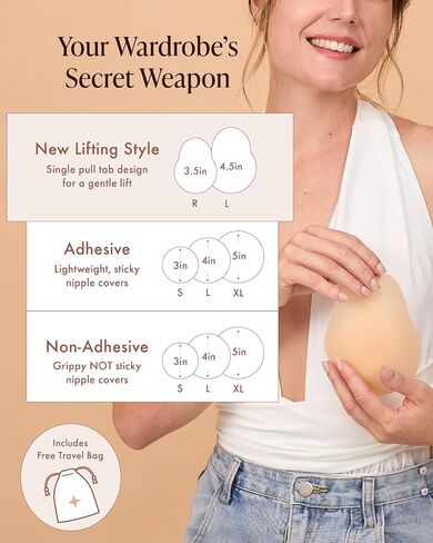 Bare Babe Nipple Covers with Lift - Reusable Sticky Bra Push Up - Waterproof Nipple Pasties Strapless Bras for Women 4 Shades in Saudi Arabia