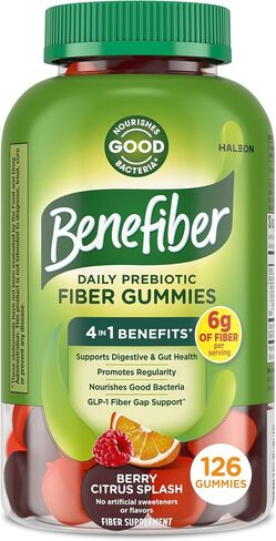 Benefiber Prebiotic Fiber Supplement Gummies for Digestive Health, Citrus Berry Splash Flavor - 126 Count in Kuwait