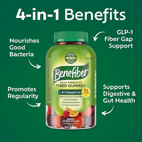 Benefiber Prebiotic Fiber Supplement Gummies for Digestive Health, Citrus Berry Splash Flavor - 126 Count in Kuwait