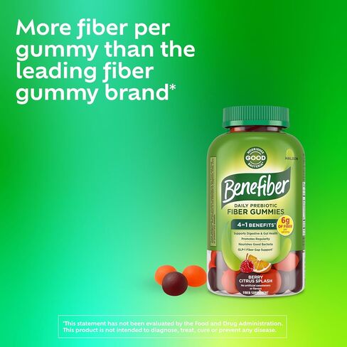 Benefiber Prebiotic Fiber Supplement Gummies for Digestive Health, Citrus Berry Splash Flavor - 126 Count in Kuwait