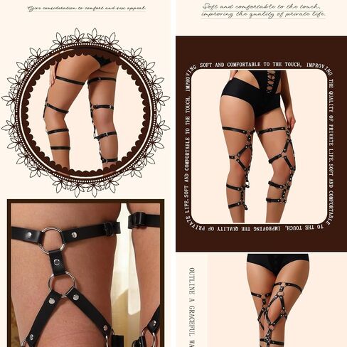 2PC Women’s Adjustable Faux Leather Leg Harness, Gothic Punk Thigh Garter Belt with Metal Rings, Multi-Strap Leg Accessory for Festivals, Raves, Cosplay, Halloween，and Clubwear in Saudi Arabia