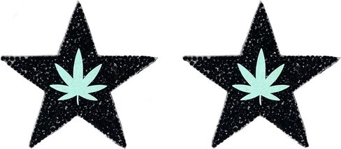 Sasswear Rhinestone Diamond Pasties Weed Bling Nipple Covers for Festivals & Raves, 420 Leaf Black in Saudi Arabia