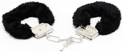 Stainless Steel Black Fluffy Handcuffs for Ankles and Wrist with Chain Set Fuzzy Hand Cuff Set for Adults Bedroom Hand Cuffs for Women Couples SQ179 in Kuwait