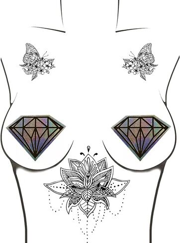 Neva Nude Diamonds are Forever Nitro Holographic Nipple Cover Pasties for Festivals, Raves & More, Medical Grade Adhesive, Waterproof & Sweatproof, Made in USA in Kuwait