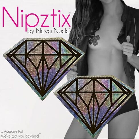 Neva Nude Diamonds are Forever Nitro Holographic Nipple Cover Pasties for Festivals, Raves & More, Medical Grade Adhesive, Waterproof & Sweatproof, Made in USA in Kuwait