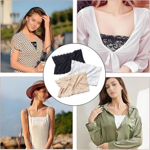 3 Pack Cleavage Cover Up for Low Neckline, Lady Lace Bra Tank Tops for Low Cut Dresses, Camisole Vest Sets for Women & Girls, (Black, White,Beige) in Kuwait
