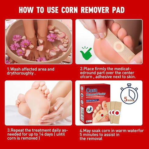 Corn and Callus Remover for Toes and Feet - Extra Strength 40% Salicylic Acid Nursing Pads-Formulated With a Safe Formula to Effectively Remove Corns and Calluses（42 Pack） in Kuwait