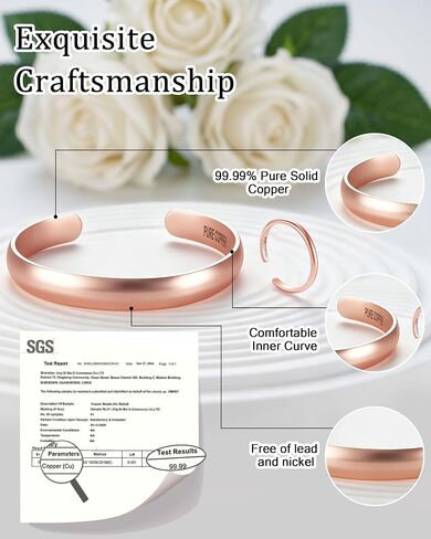 PEALICIOUS Copper Bracelets and Thumb Rings 99.9% Pure Copper Bracelet for Women, Adjustable Solid Cooper Bangles, Finger Rings Cooper Jewelry as Anniversary Gifts for Her, Pulseras para Mujer in Kuwait