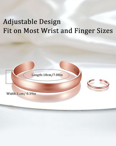 PEALICIOUS Copper Bracelets and Thumb Rings 99.9% Pure Copper Bracelet for Women, Adjustable Solid Cooper Bangles, Finger Rings Cooper Jewelry as Anniversary Gifts for Her, Pulseras para Mujer in Kuwait