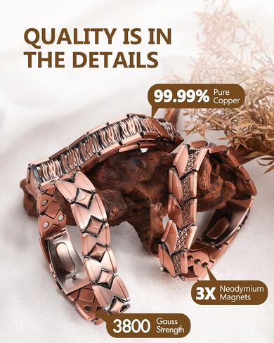 Feraco Magnetic Copper Bracelet for Men 99.99% Pure Copper Bracelets,Men's Cooper Jewelry with 3800 Gauss Magnets in Kuwait