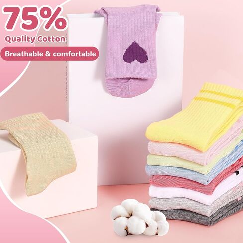 20 Pairs Kids Girls Crew Athletic Socks with Stripes Heart Cute Cotton Socks for Girls 3-12 Years in Saudi Arabia