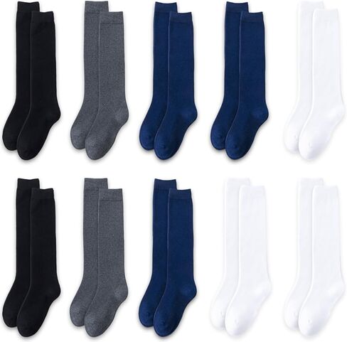Girls Knee High Socks 10 Pairs, Seamless Cotton School Uniform Socks for Kids, Breathable Long Tube Stockings in Saudi Arabia