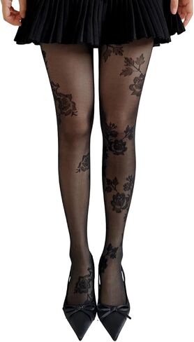 ShawGobow Patterned Pantyhose With Designs, Sexy Floral Lace Tights For Women, Date Night Costume Party Size 0-6 in Kuwait