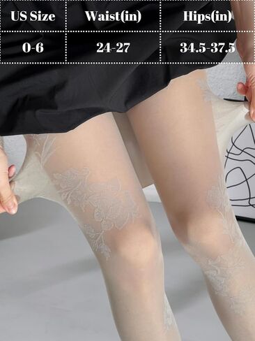 ShawGobow Patterned Pantyhose With Designs, Sexy Floral Lace Tights For Women, Date Night Costume Party Size 0-6 in Kuwait