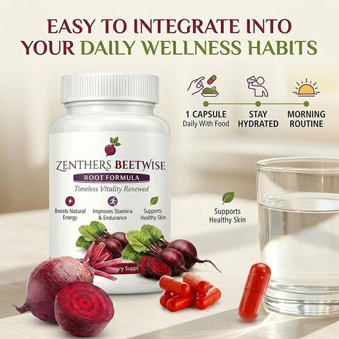 Beetwise By Zenther,Zenthers Beetwise المضغوط على البارد 400 ملجم، دعم الطاقة الطبيعية، صديق للنباتيين، 60 كبسولة غير معدلة وراثيًا in Kuwait