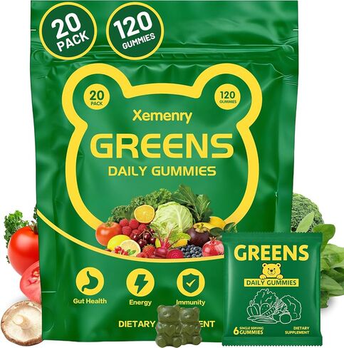 Super Greens Multivitamin Gummies for Adults – with Spirulina, Chlorella, Prebiotic Fiber, Probiotics & Adaptogens – Supports Digestive & Gut Health & Daily Energy – Non-GMO, 120 Gummies in Saudi Arabia