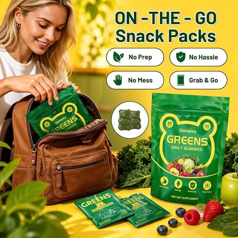 Super Greens Multivitamin Gummies for Adults – with Spirulina, Chlorella, Prebiotic Fiber, Probiotics & Adaptogens – Supports Digestive & Gut Health & Daily Energy – Non-GMO, 120 Gummies in Saudi Arabia