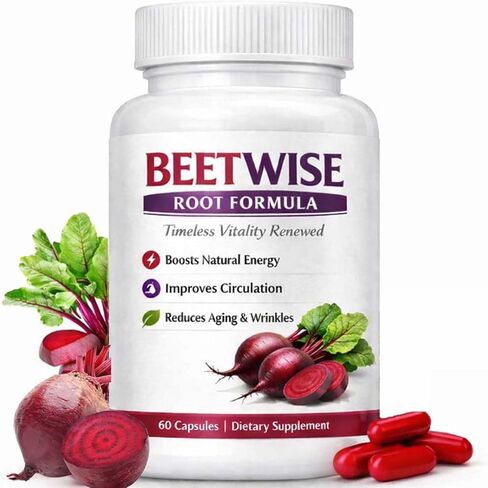 Beetwise Root Formula | Cold Pressed - Beetroot Supplement Organic – Natural Blood Circulation & Energy Support, Vegan-Friendly, Non-GMO, 60 Capsules (1) in Kuwait