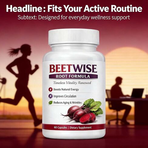 Beetwise Root Formula | Cold Pressed - Beetroot Supplement Organic – Natural Blood Circulation & Energy Support, Vegan-Friendly, Non-GMO, 60 Capsules (1) in Kuwait