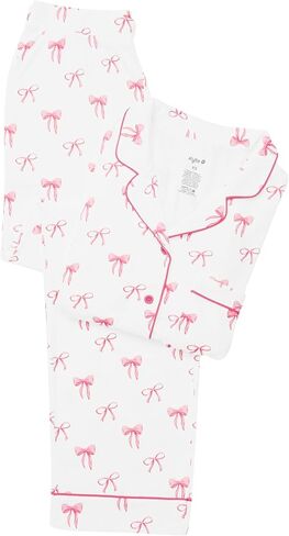 Kyte Living Women's Long Sleeve Pajama Set, Bamboo-Derived Rayon Sleepwear with Button Front Top & Elastic Waist Shorts in Kuwait