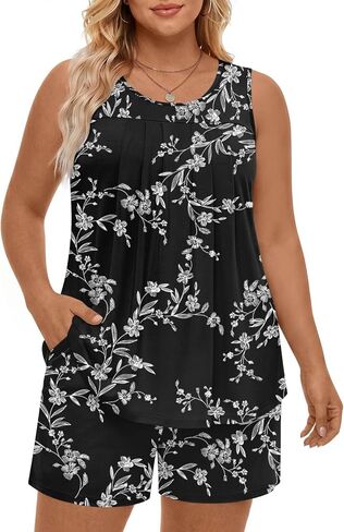 Findsweet Plus Size Women's Pajamas Sets 2 Piece Soft Sleeveless Pjs Sleepwear Ladies Loungewear Sets with Pockets in Saudi Arabia
