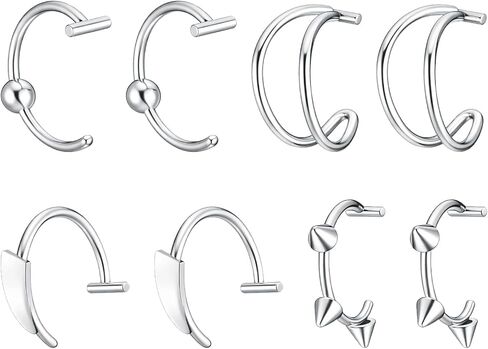 8PCS Fake Lip Ring, Stainless Steel Piercing Vampire Teeth Ring Kit, Fake Snake Bite Non-Piercing Lip Cuff Ear Cuff, Fake Nose Piercing Jewelry for Women Men in Kuwait