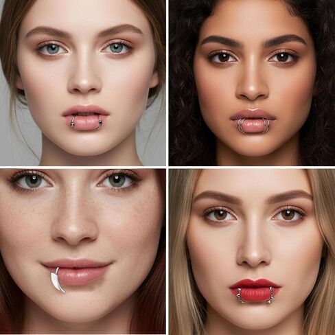 8PCS Fake Lip Ring, Stainless Steel Piercing Vampire Teeth Ring Kit, Fake Snake Bite Non-Piercing Lip Cuff Ear Cuff, Fake Nose Piercing Jewelry for Women Men in Kuwait